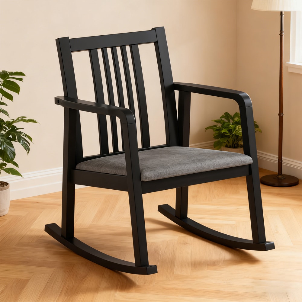Rocking Chair With Slatted Back And Curved Armrests Dining Chair_voghion.com